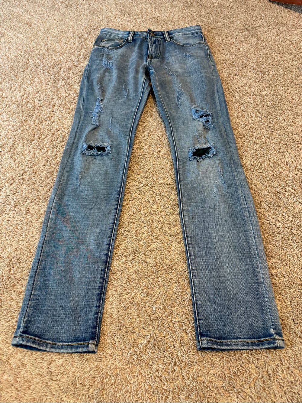 Armani Jeans Distressed Light Blue Straight Leg Jeans Waist 29 Made In Italy
